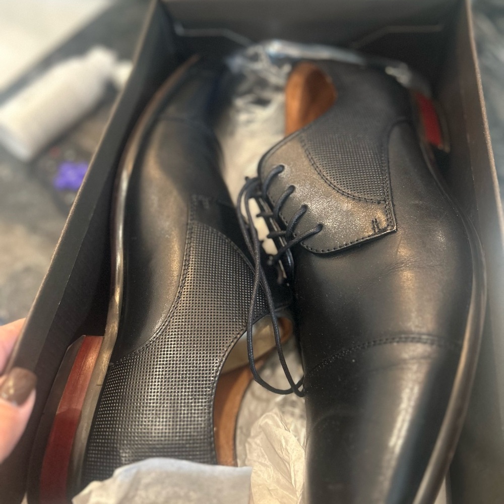 Cole Haan Black Leather Oxfords with Brown Sole